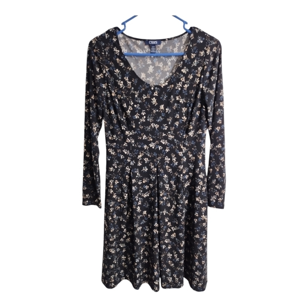 Chaps Floral Print Long‎ Sleeve Fit and Flare Fall Office Casual Dress Sz S
